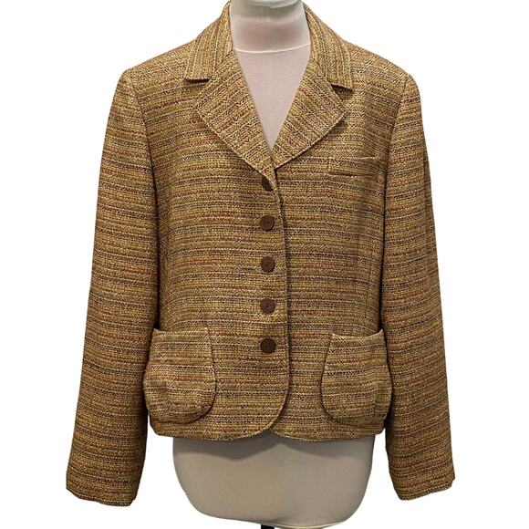 AK ANNE KLIEN Pumpkin Tan Brown Tweed Metallic Blazer Sz 12 Office Career Fall - Picture 2 of 6